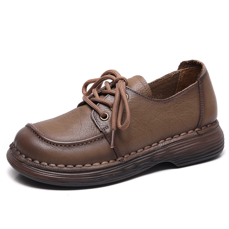 Handmade Genuine Leather Soft Sole Casual Comfort Lace Up Flat Women's Shoes