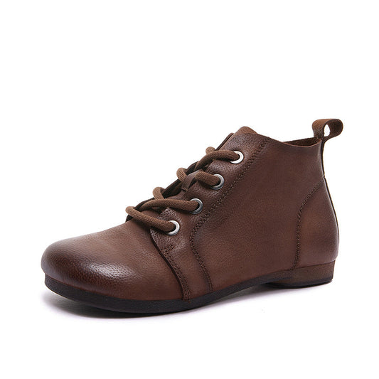 Vintage Women's Leather Lace-Up Ankle Boots – Casual Everyday Shoes
