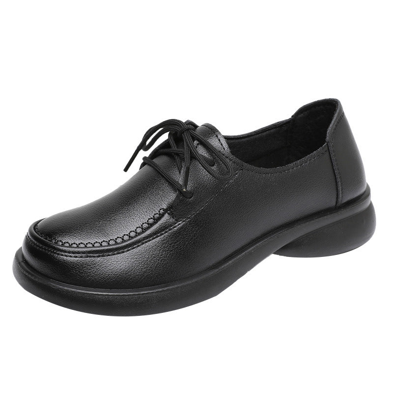 Women's Leather Lace Up Black Classic Comfort Work Shoes