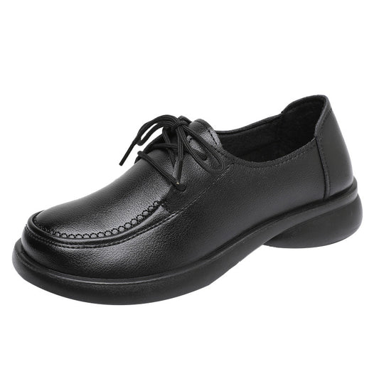 Women's Leather Lace Up Black Classic Comfort Work Shoes