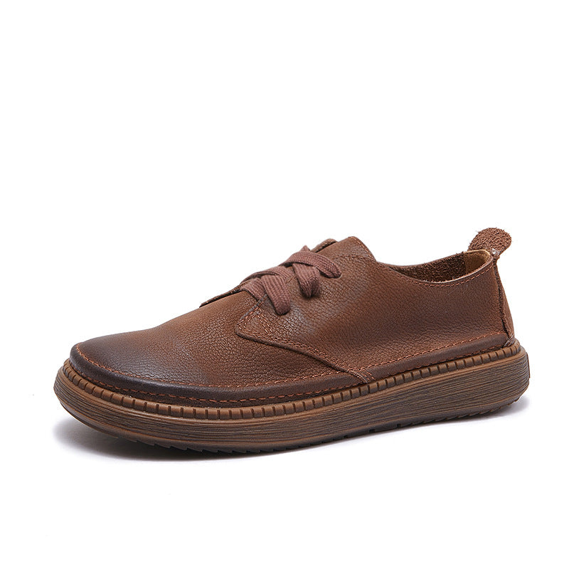 Women's Leather Casual Lace-up Flat Shoes
