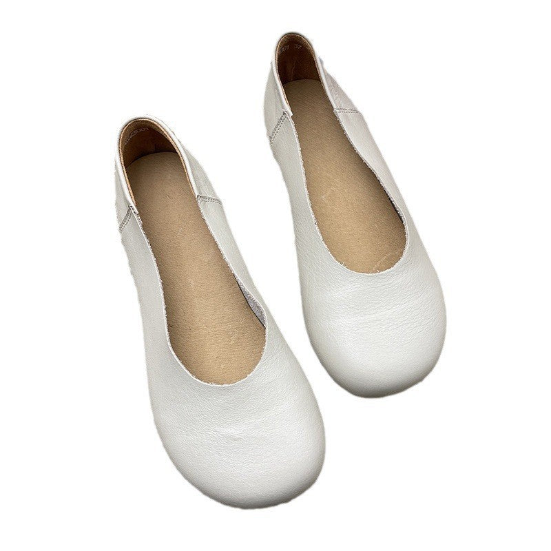 Women's Soft Leather Slip-On Flats – Minimalist Round Toe Casual Shoes