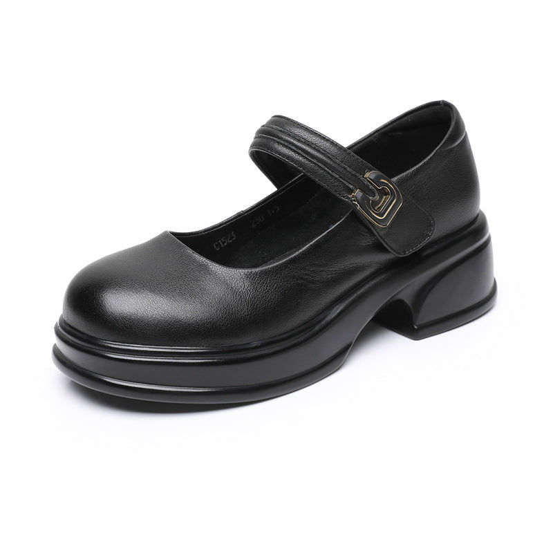 Women's Platform Leather Mary Jane Heels – Chunky Heel Velcro Strap Shoes