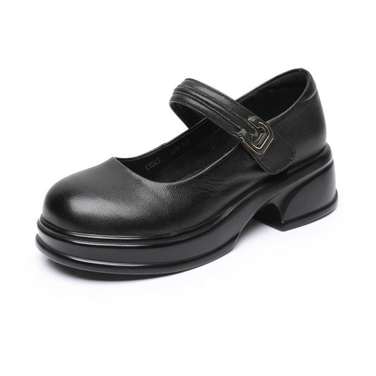 Women's Platform Leather Mary Jane Heels – Chunky Heel Velcro Strap Shoes