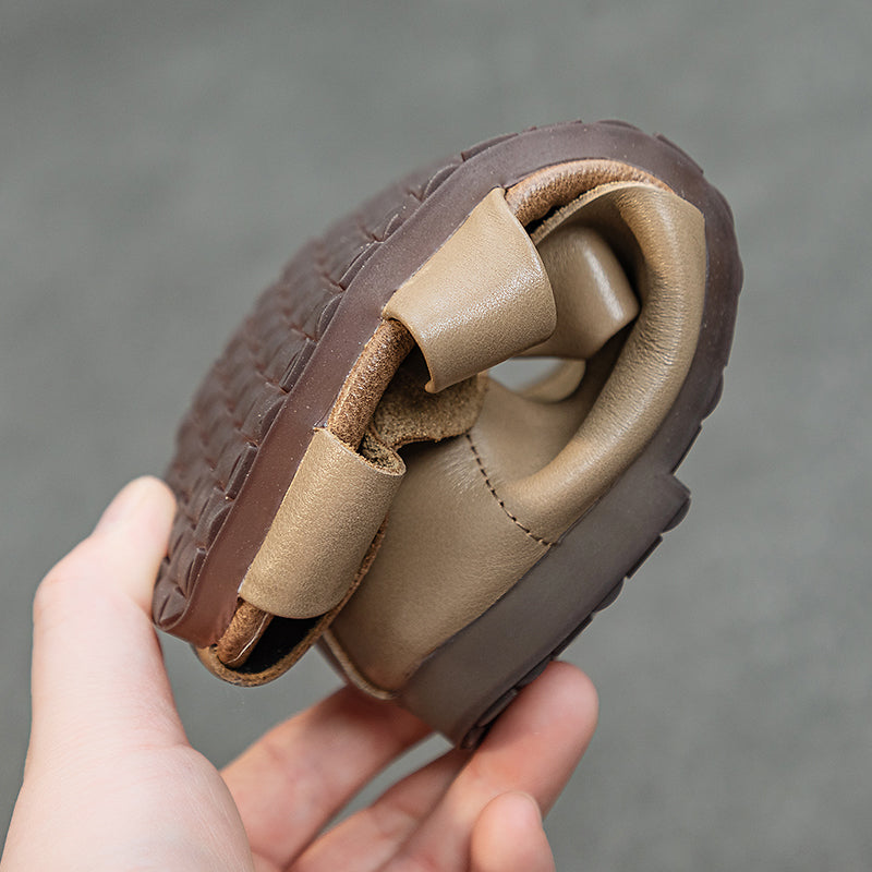 Women's Leather Summer Woven Hollow Out Flat Breathable Sandals