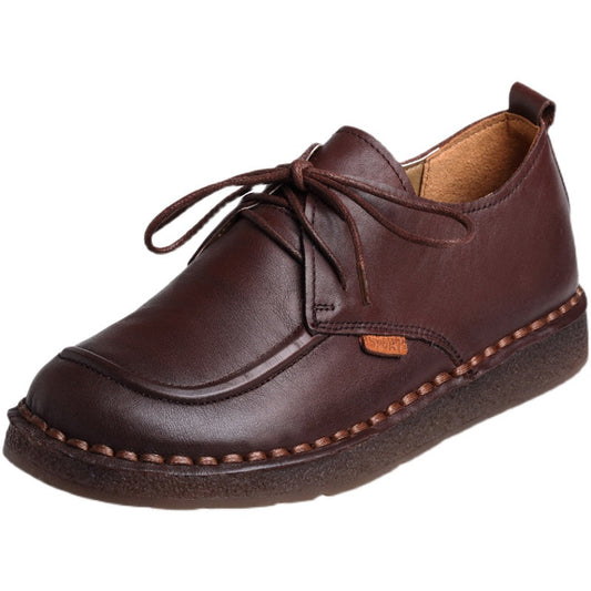 Women's Handmade Leather Lace Up Casual Comfortable Everyday Shoes