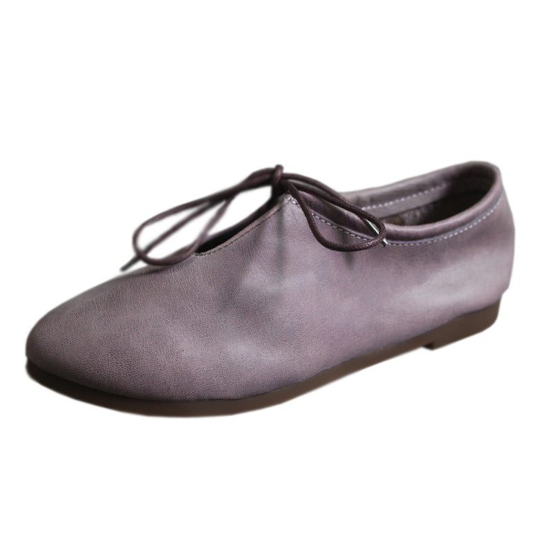 Women's Genuine Leather Lace-Up Flats – British Style Comfortable Shoes