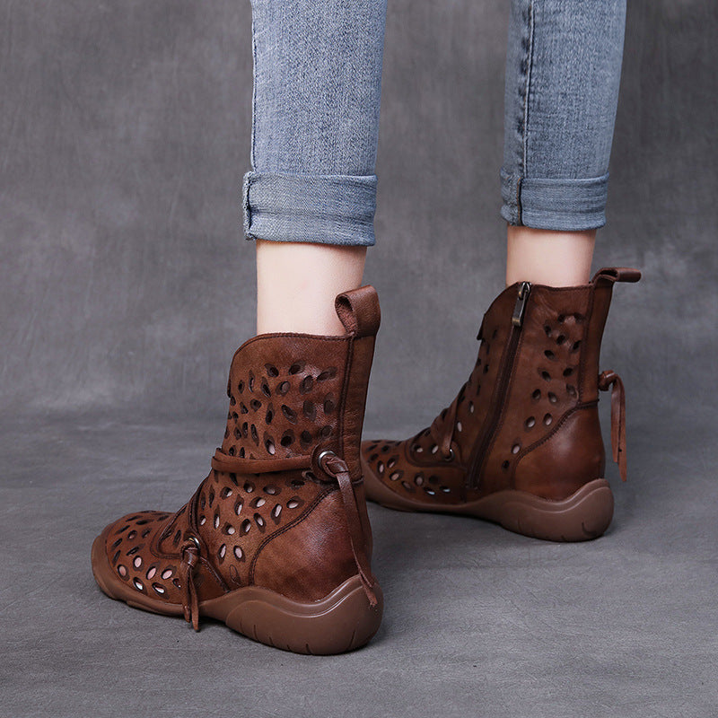 Women's Ethnic Style Summer Boots – Hollow Genuine Leather Ankle Booties
