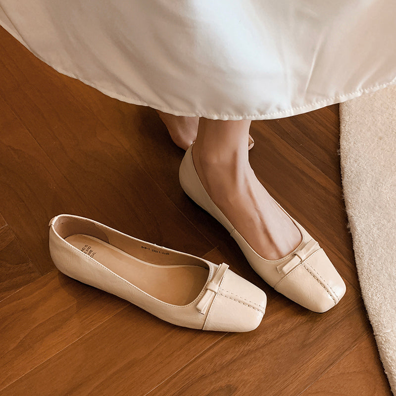 Womens Vintage Handmade Square Toe Ballet Comfort Flats