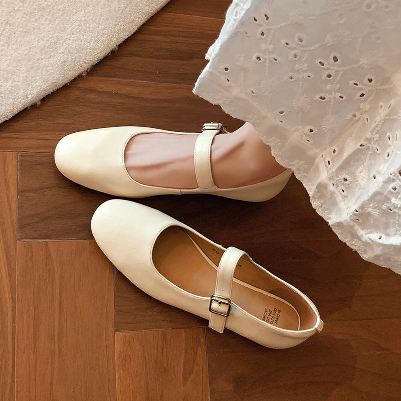 Women's Handmade Vintage Leather Comfort Flat Mary Jane Shoes