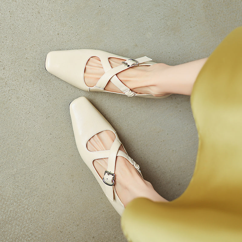 Womens Vintage Handmade Cross Buckle With Mary Jane Low Heels