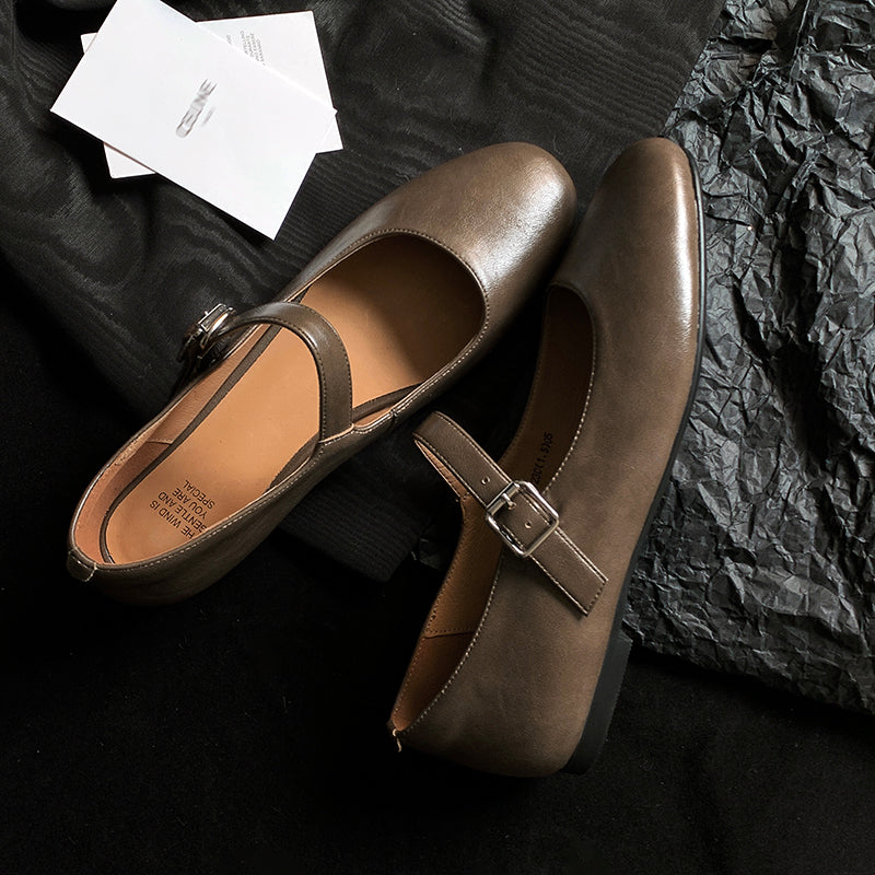 Women's Handmade Vintage Leather Comfort Flat Mary Jane Shoes