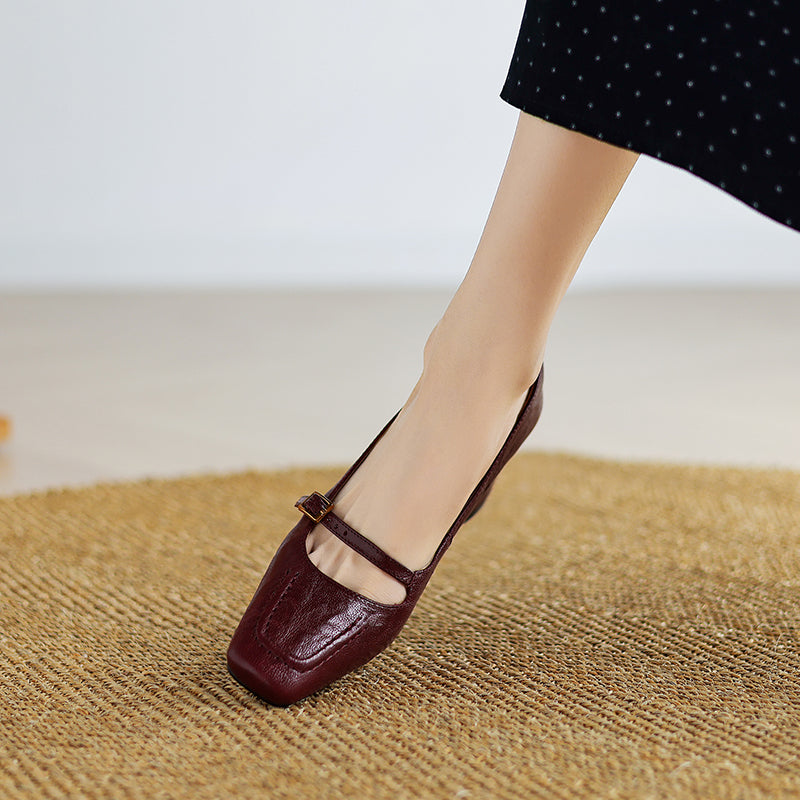 Women's Sheepskin Elegant Chunky Heel Buckle Pump