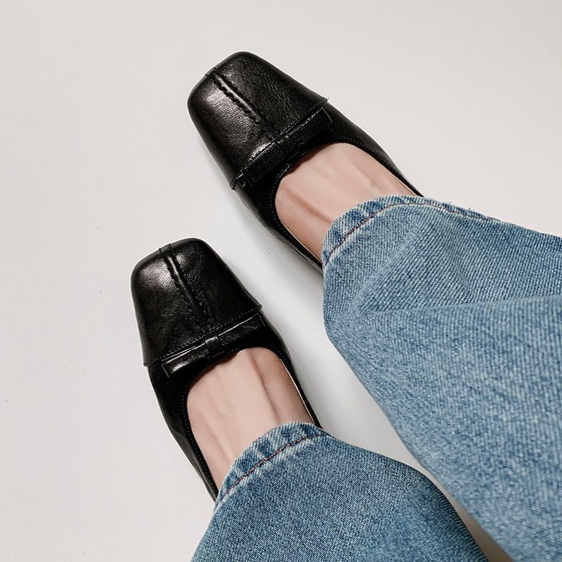 Womens Vintage Handmade Square Toe Ballet Comfort Flats