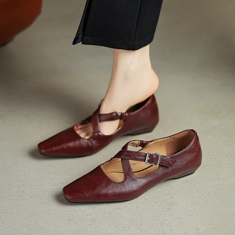 Womens Vintage Handmade Cross Buckle With Mary Jane Low Heels