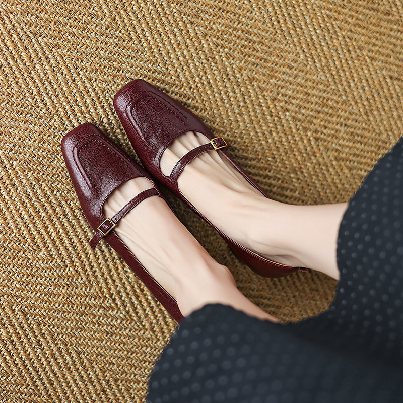 Women's Sheepskin Elegant Chunky Heel Buckle Pump