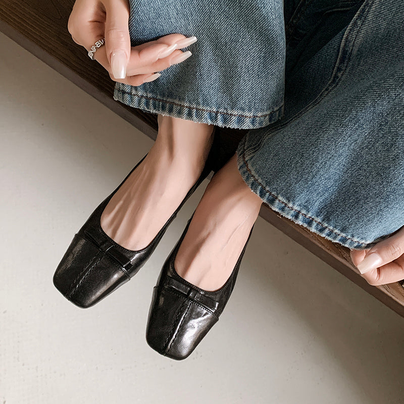 Womens Vintage Handmade Square Toe Ballet Comfort Flats