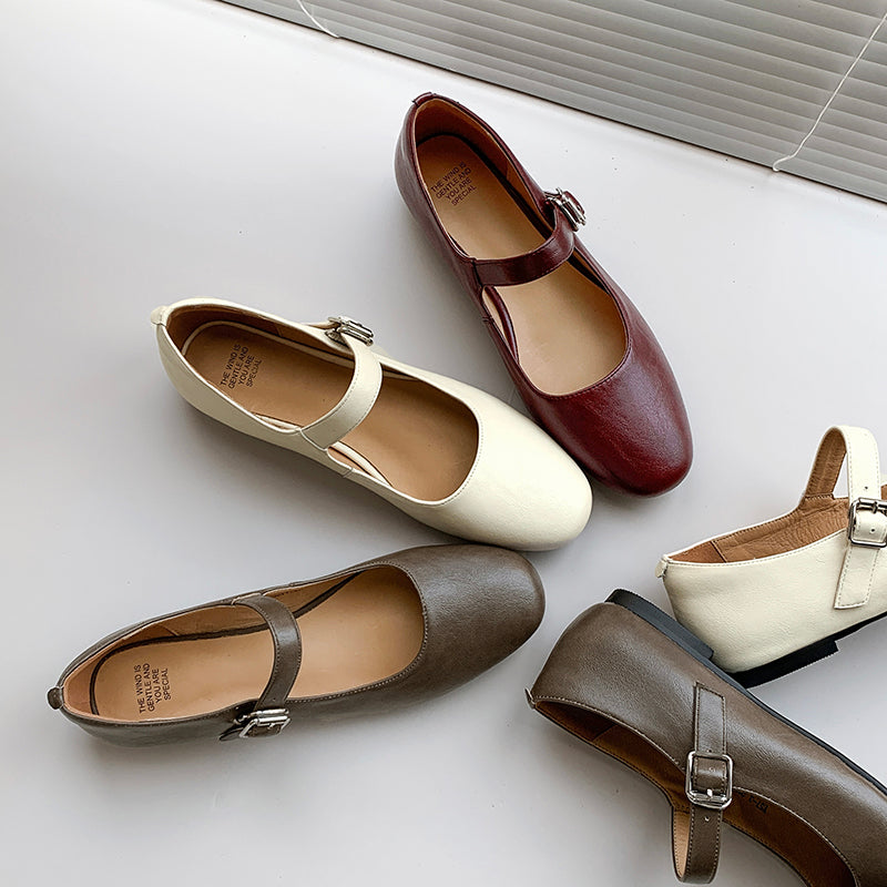 Women's Handmade Vintage Leather Comfort Flat Mary Jane Shoes