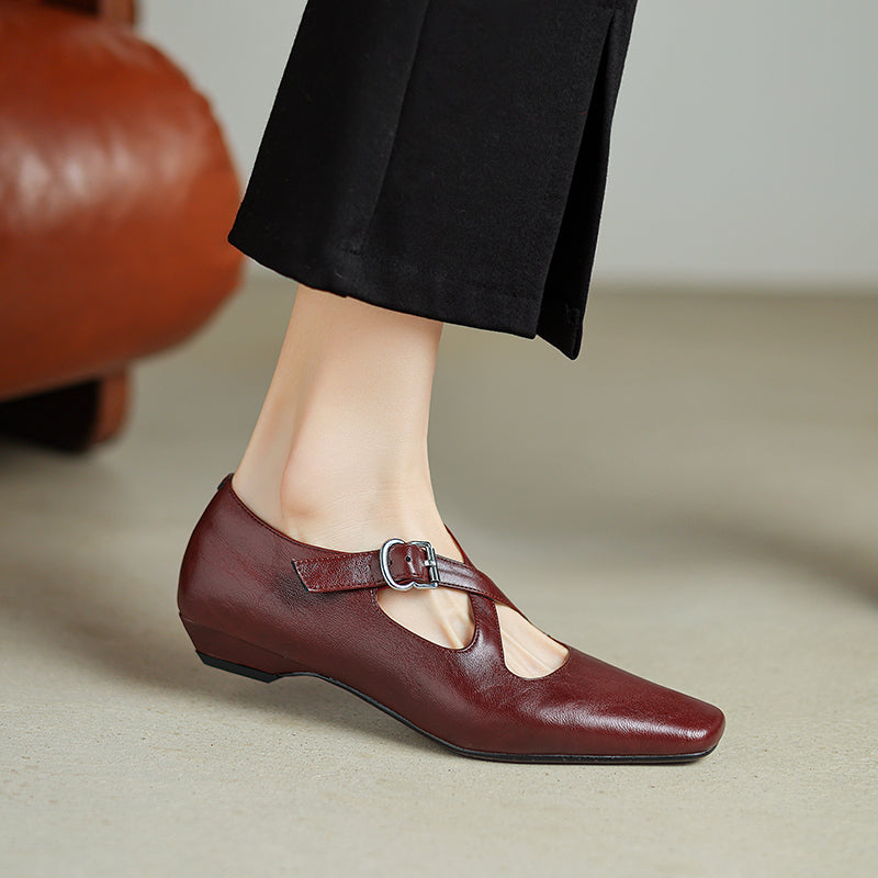 Womens Vintage Handmade Cross Buckle With Mary Jane Low Heels
