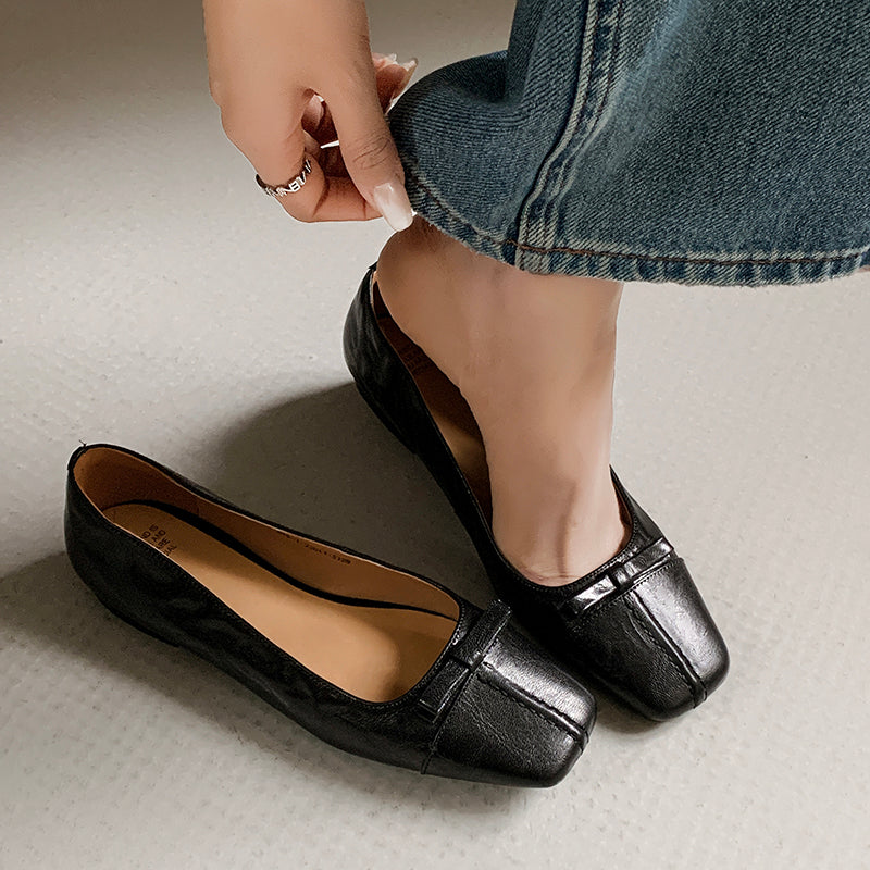 Womens Vintage Handmade Square Toe Ballet Comfort Flats