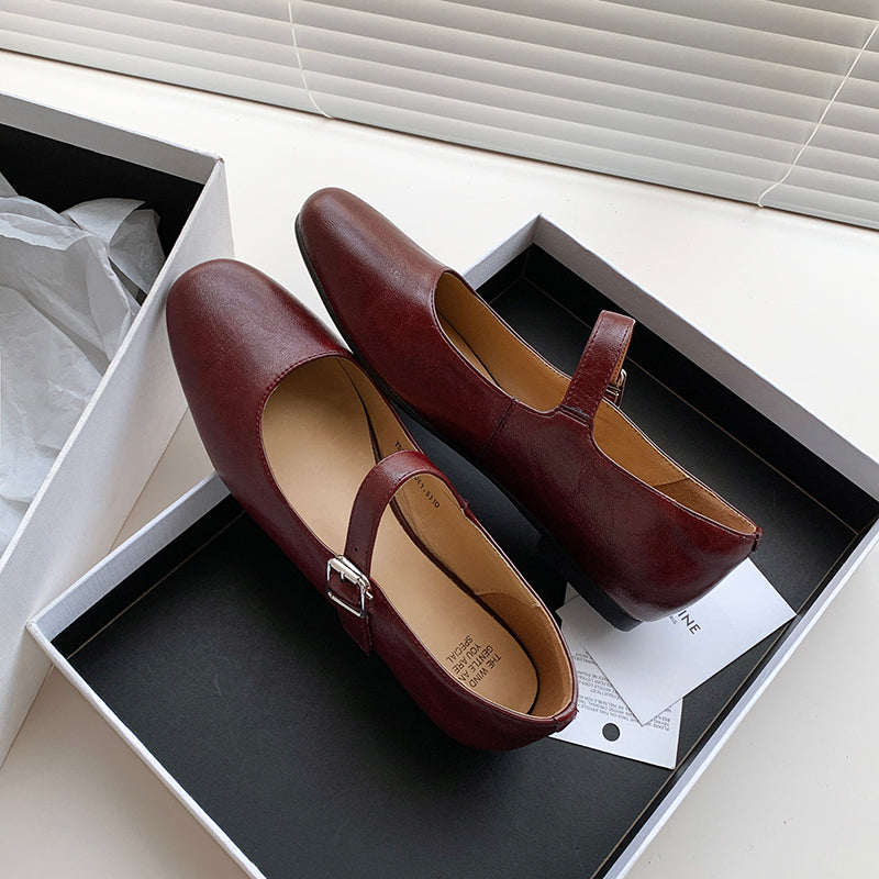 Women's Handmade Vintage Leather Comfort Flat Mary Jane Shoes