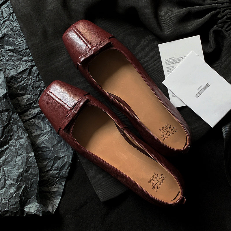 Womens Vintage Handmade Square Toe Ballet Comfort Flats