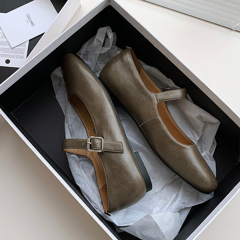 Women's Handmade Vintage Leather Comfort Flat Mary Jane Shoes