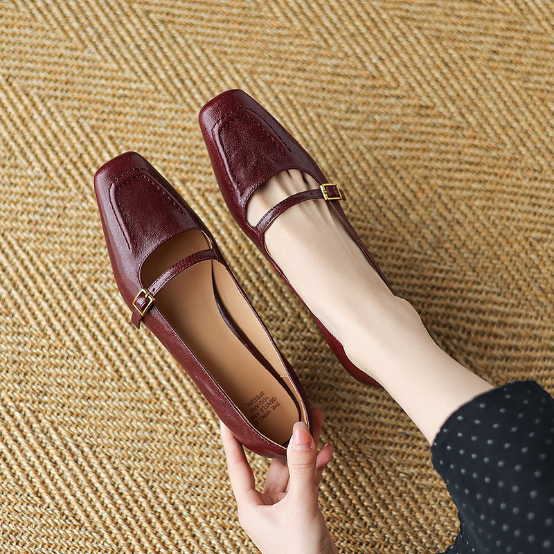 Women's Sheepskin Elegant Chunky Heel Buckle Pump