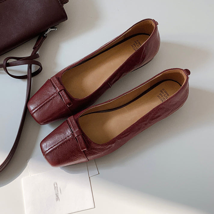 Womens Vintage Handmade Square Toe Ballet Comfort Flats