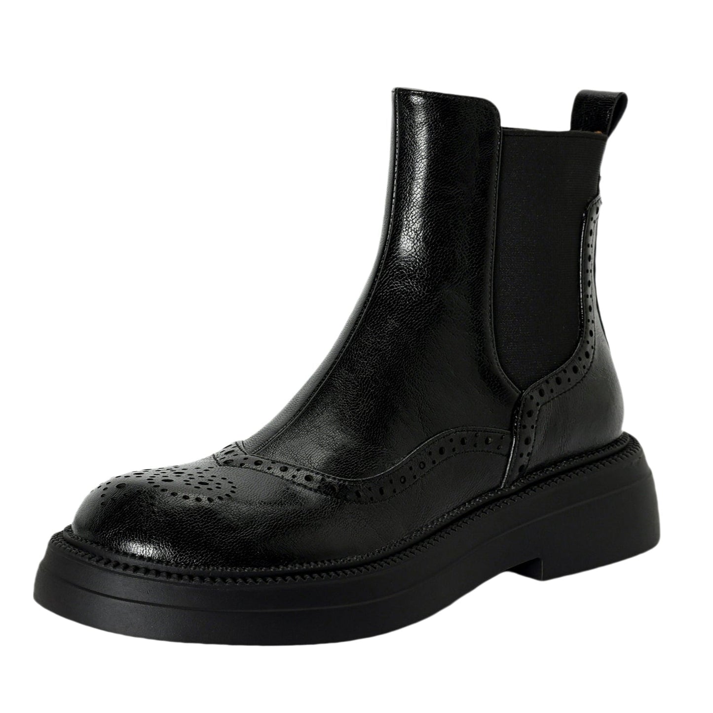 Stylish Women's Leather Brogue Platform Chelsea Boots – Ankle Height