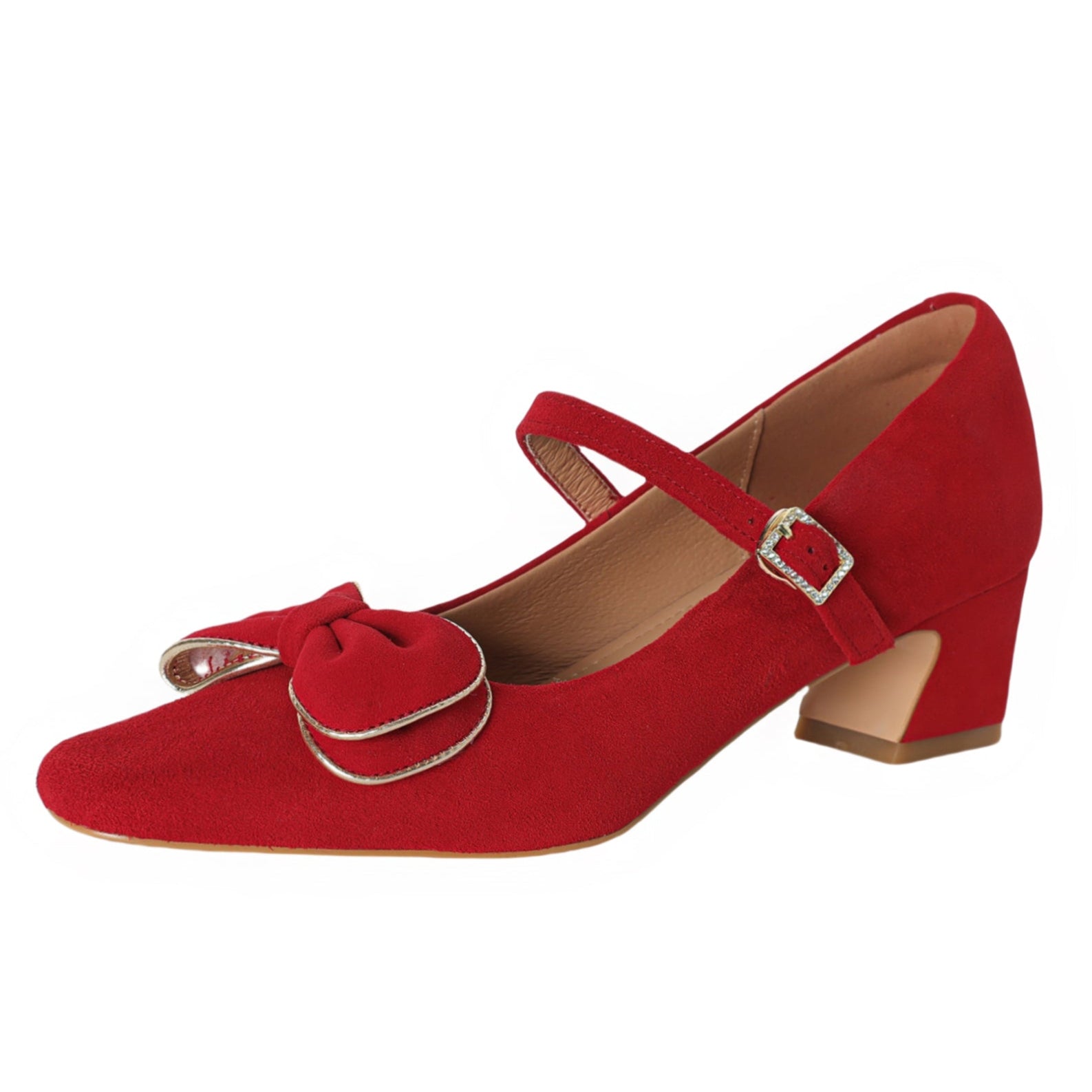 Suede Buckle With Bowknot Low Heeled Retro Women's Shoes - RetroStep