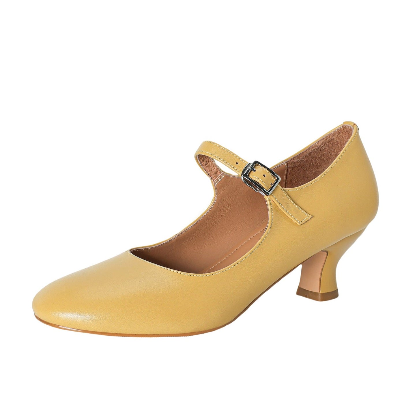 Women's Leather Round Toe Kitten Heel Mary Jane Pumps