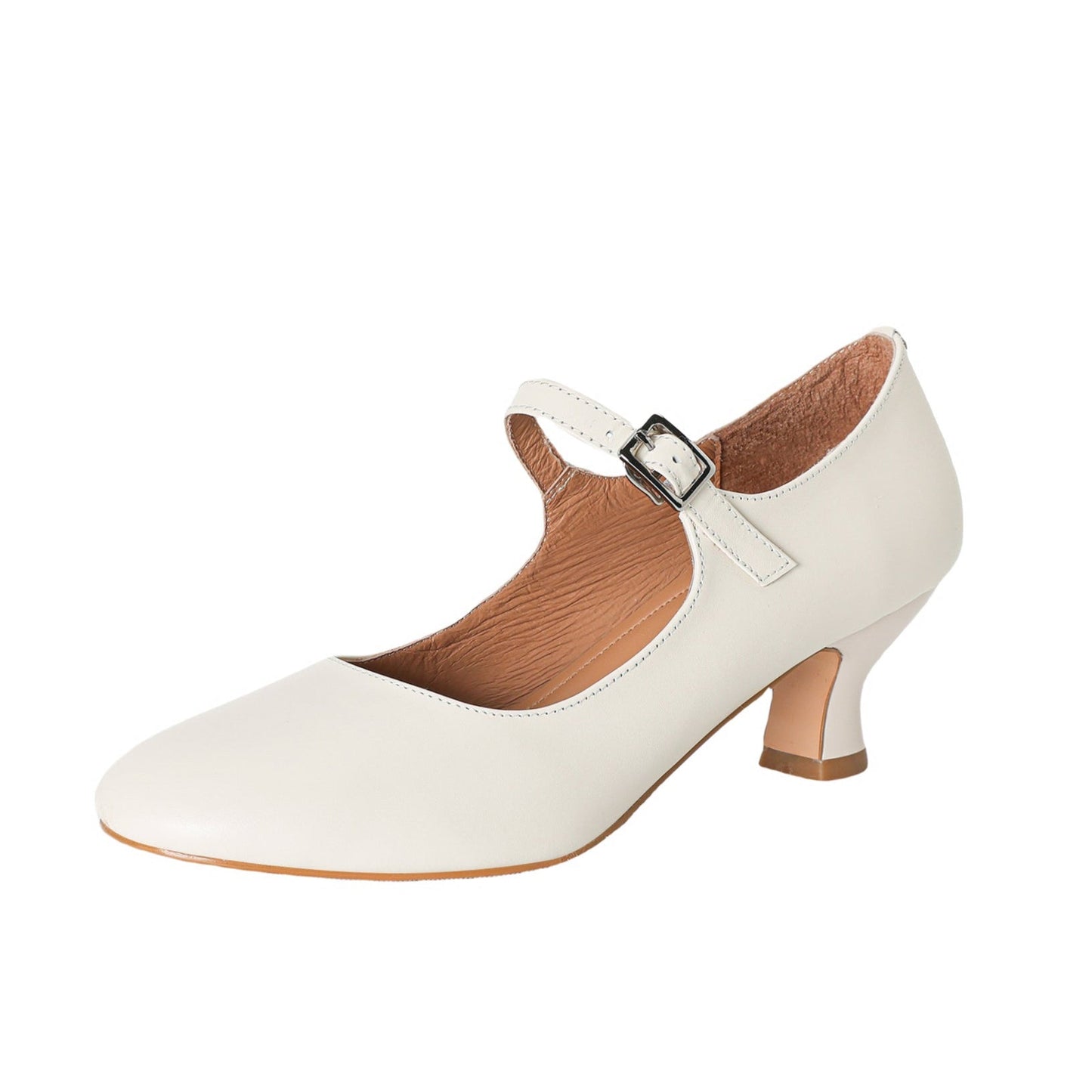 Women's Leather Round Toe Kitten Heel Mary Jane Pumps