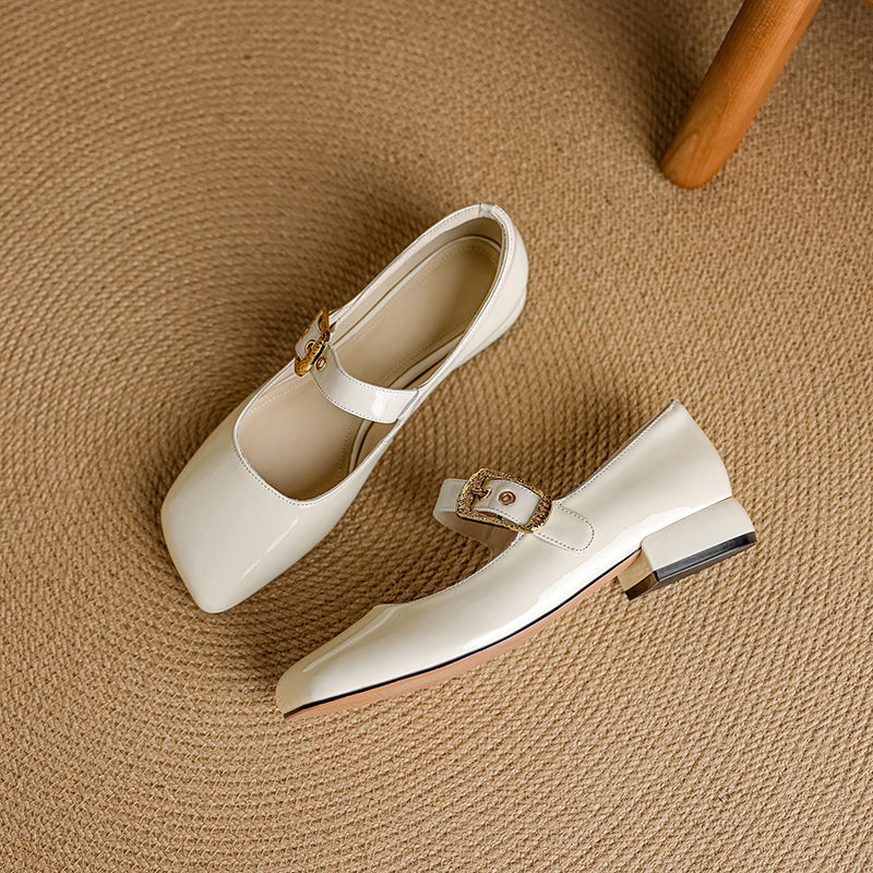 Women's Premium Elegant Square Toe Low Heeled Mary Jane Shoes