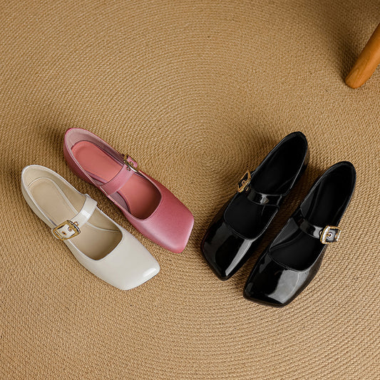 Women's Premium Elegant Square Toe Low Heeled Mary Jane Shoes