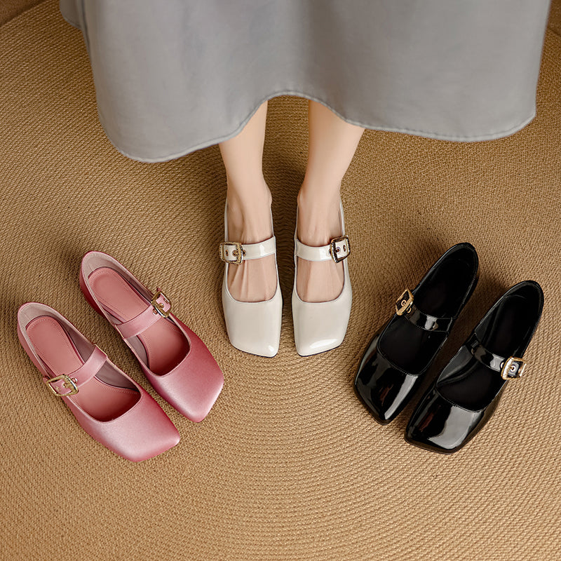 Women's Premium Elegant Square Toe Low Heeled Mary Jane Shoes