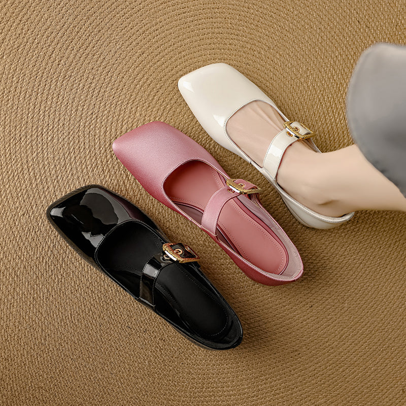 Women's Premium Elegant Square Toe Low Heeled Mary Jane Shoes