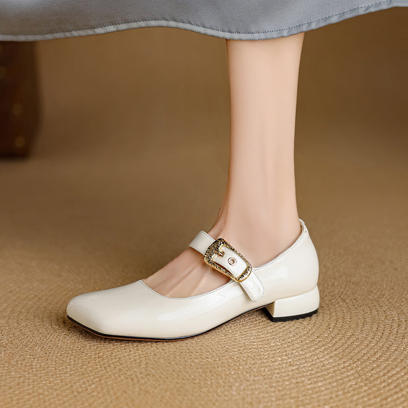 Women's Premium Elegant Square Toe Low Heeled Mary Jane Shoes