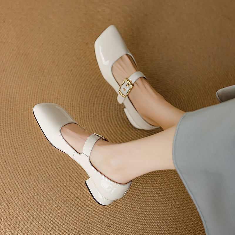 Women's Premium Elegant Square Toe Low Heeled Mary Jane Shoes
