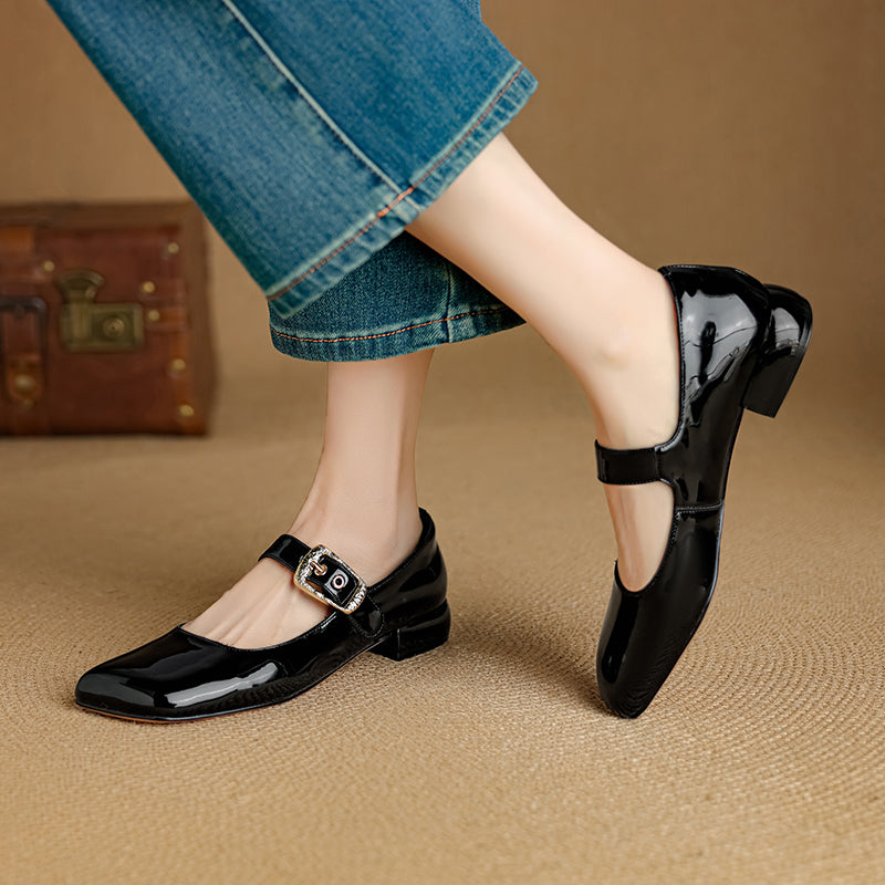 Women's Premium Elegant Square Toe Low Heeled Mary Jane Shoes