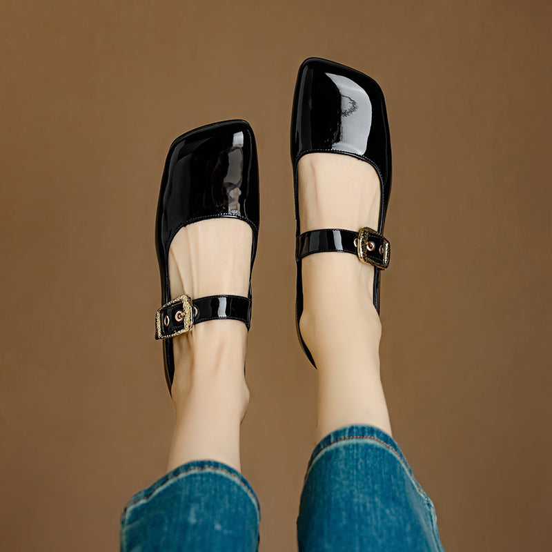 Women's Premium Elegant Square Toe Low Heeled Mary Jane Shoes