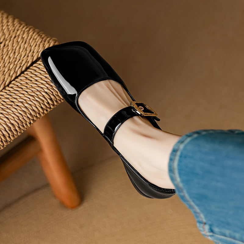 Women's Premium Elegant Square Toe Low Heeled Mary Jane Shoes