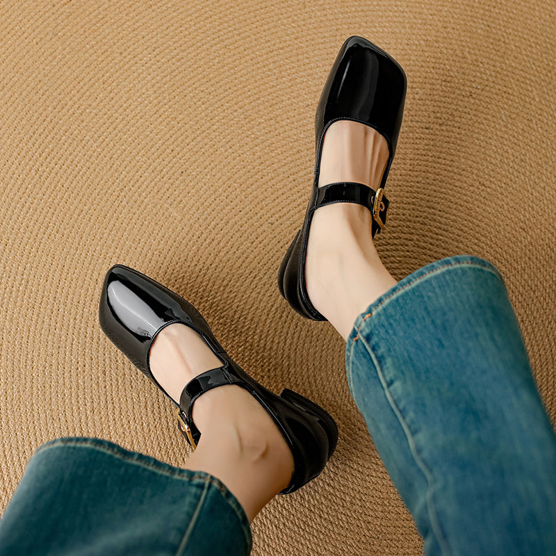 Women's Premium Elegant Square Toe Low Heeled Mary Jane Shoes
