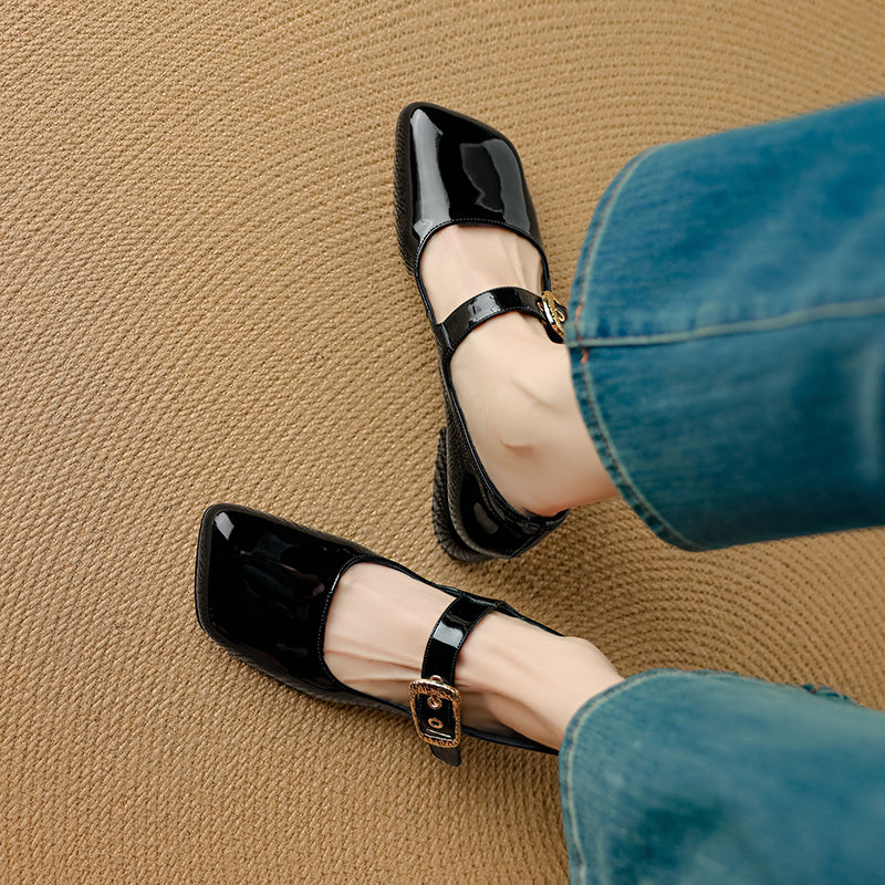 Women's Premium Elegant Square Toe Low Heeled Mary Jane Shoes