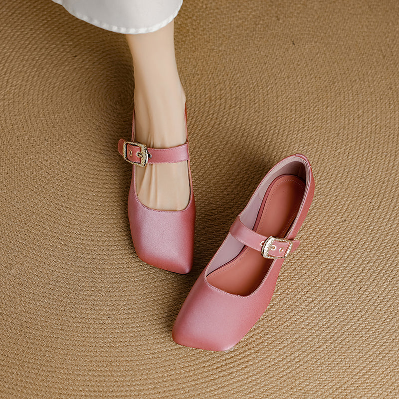 Women's Premium Elegant Square Toe Low Heeled Mary Jane Shoes