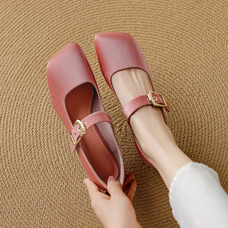 Women's Premium Elegant Square Toe Low Heeled Mary Jane Shoes