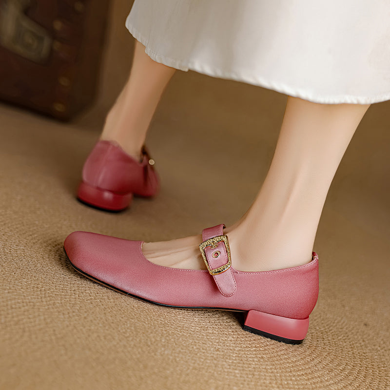 Women's Premium Elegant Square Toe Low Heeled Mary Jane Shoes