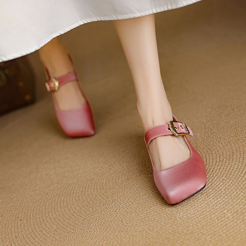 Women's Premium Elegant Square Toe Low Heeled Mary Jane Shoes