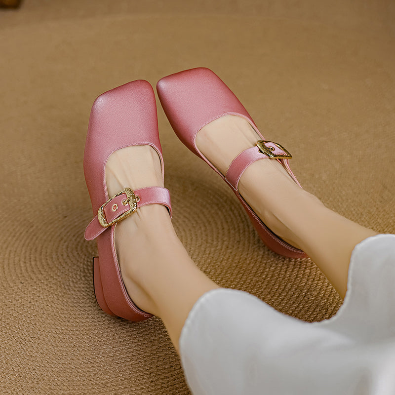 Women's Premium Elegant Square Toe Low Heeled Mary Jane Shoes