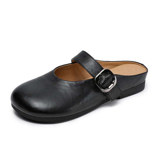 Women's Leather Mary Jane Mules – Round Toe & Comfort Fit
